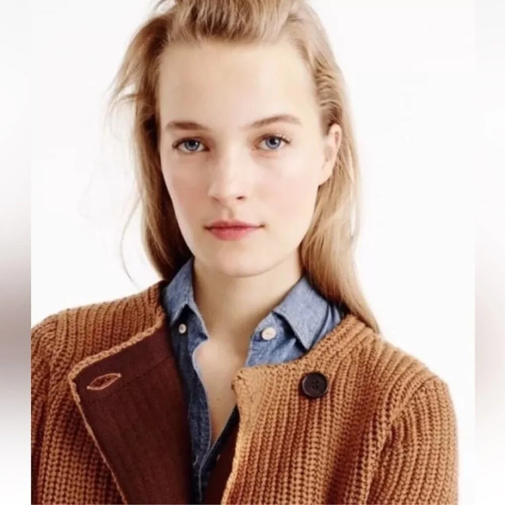 J.Crew Collection Double Breasted Brown Knit Sweater Jacket Cardigan Coatigan S